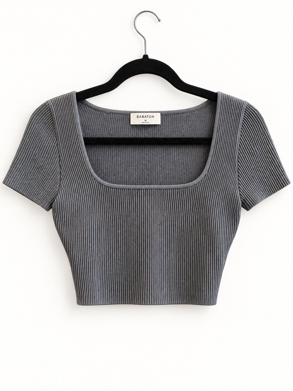 Babaton Gray Ribbed Square Neck Cropped Top Size M